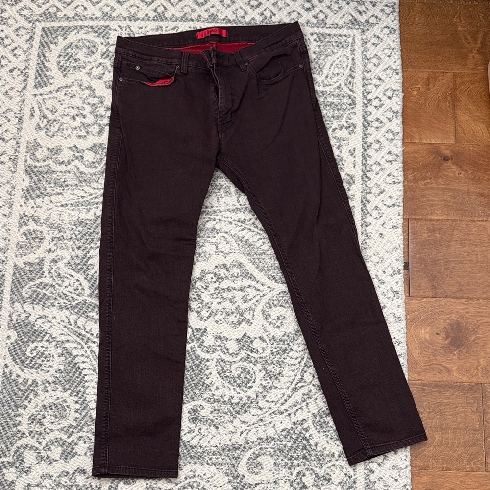 Hugo Boss Men's Black Jeans with Red Highlights